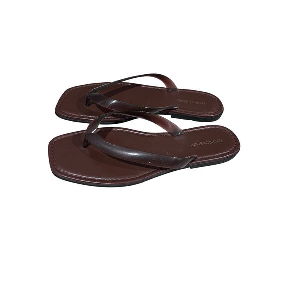 Veronica Beard Leather Thong Sandals Brown Women’s Size 10M Square Toe Flip Flop - Picture 8 of 10